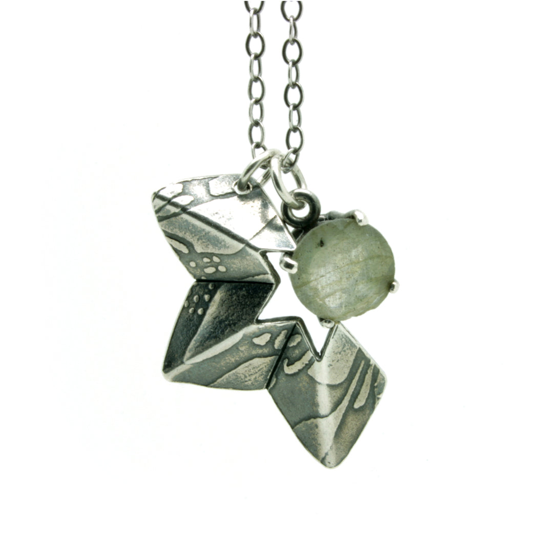 Embossed Fan Pendant with Claw Set Labradorite