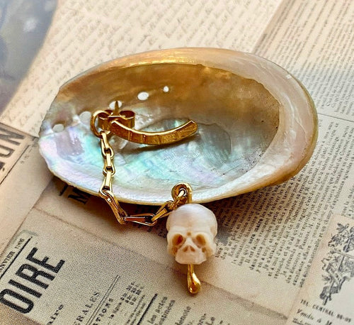 Pearl Skull Drop Earring