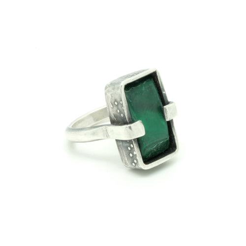 Malachite Embossed Silver Box Set Ring