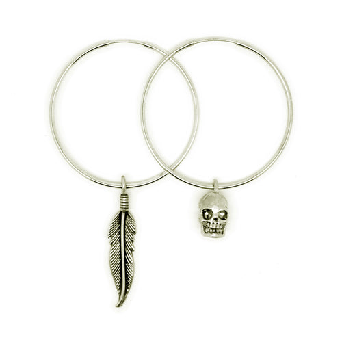 Small Silver Skull & Feather Oversized Hoop