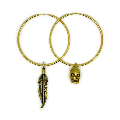 Small Gold Skull & Feather Oversized Hoop