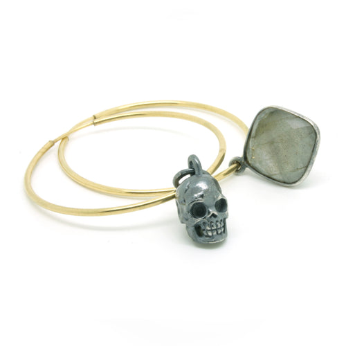 Small Skull & Labradorite Drop Oversized Hoops