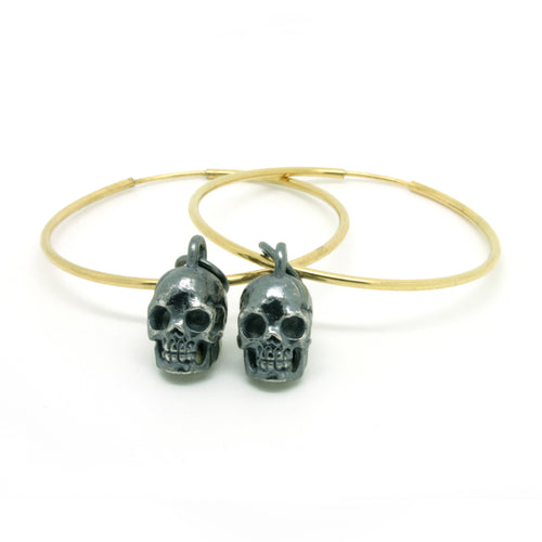 Small Oxidised Skull Oversized Hoops